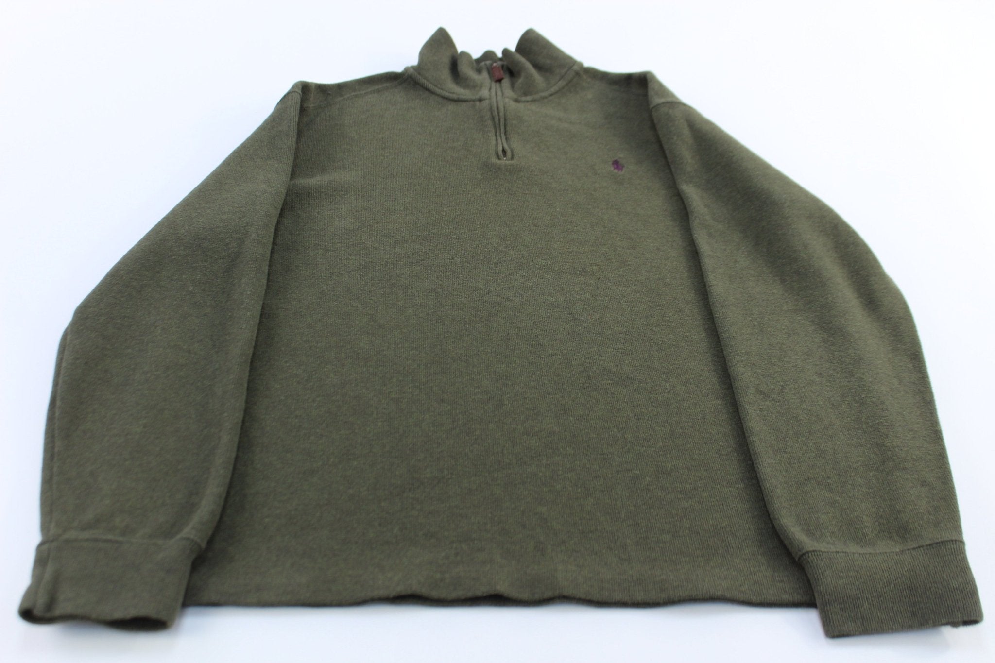 Polo by Ralph Lauren Embroidered Logo Green Quarter Zip Sweater - ThriftedThreads.com