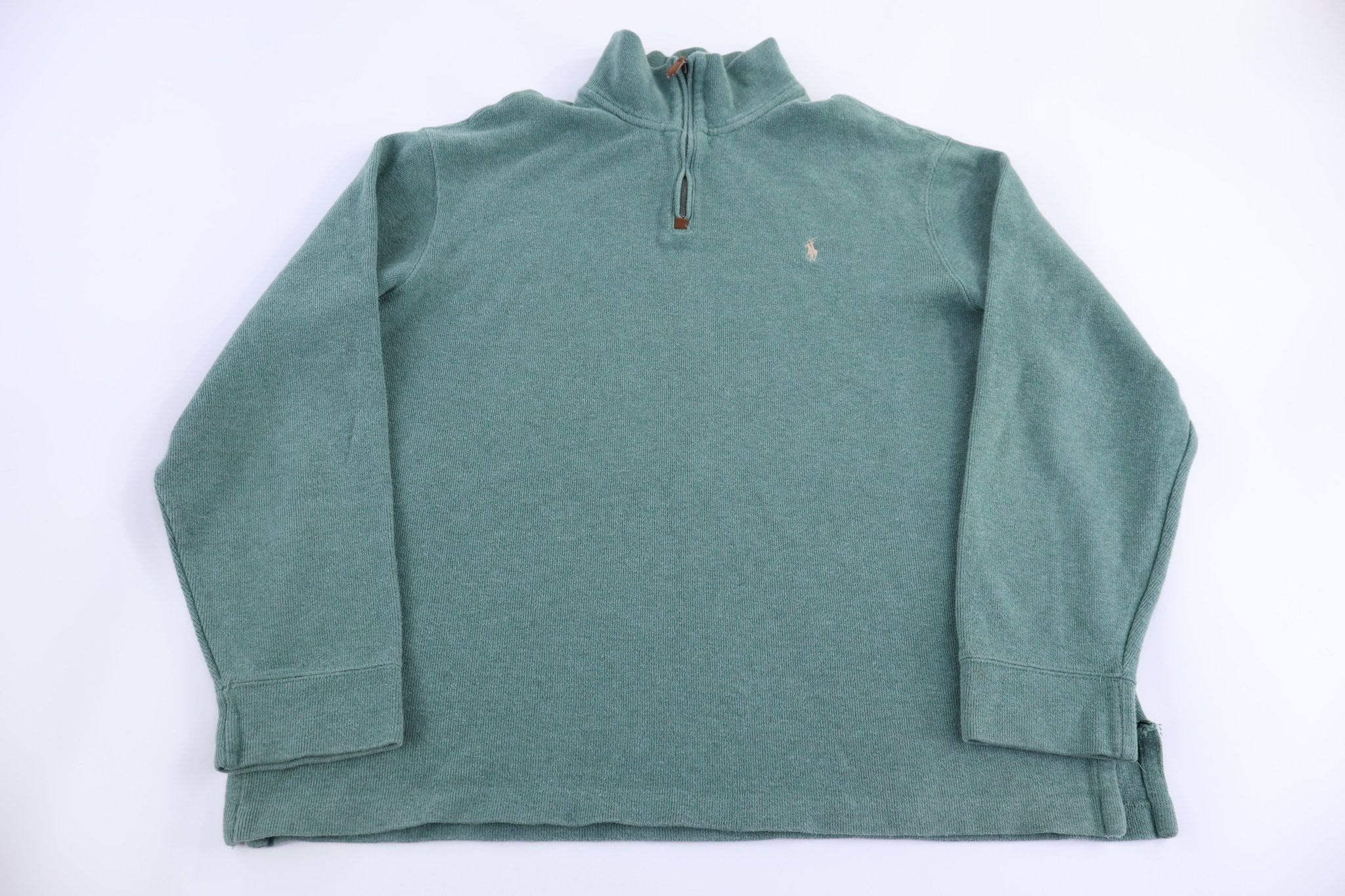 Polo by Ralph Lauren Embroidered Logo Green Quarter Zip Sweater - Sweater - Thrifted Threads