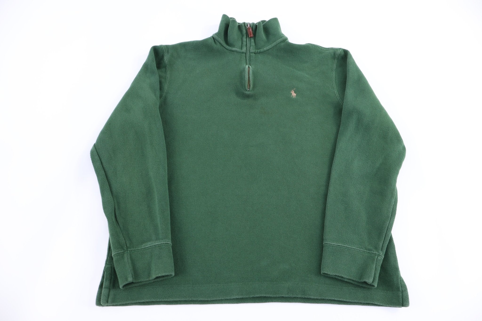 Polo by Ralph Lauren Embroidered Logo Green Quarter Zip Sweater - Sweater - Thrifted Threads
