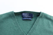 Polo by Ralph Lauren Embroidered Logo Green V - Neck Sweater - ThriftedThreads.com