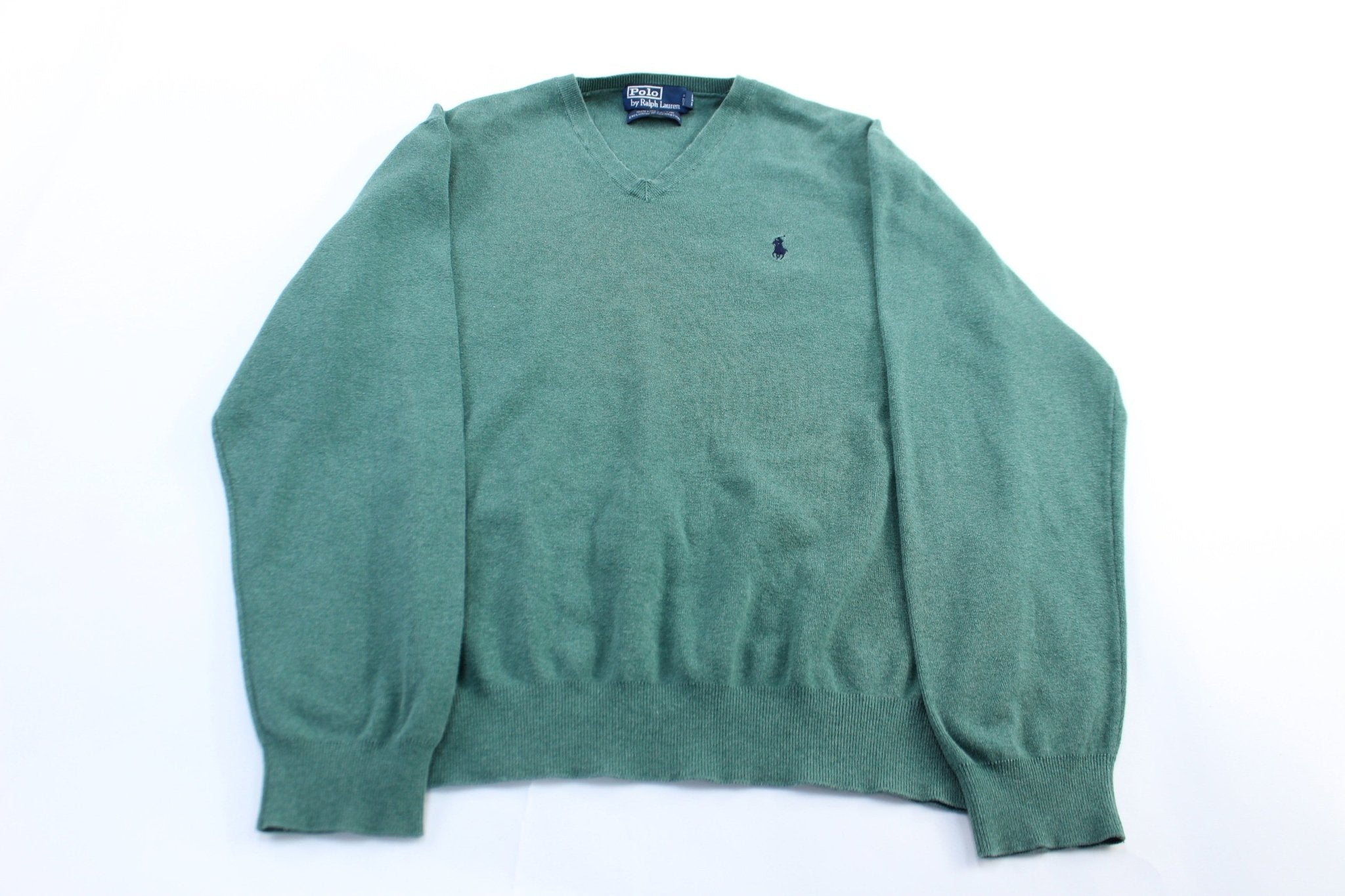 Polo by Ralph Lauren Embroidered Logo Green V - Neck Sweater - ThriftedThreads.com