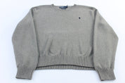 Polo by Ralph Lauren Embroidered Logo Grey Knit Sweater - ThriftedThreads.com