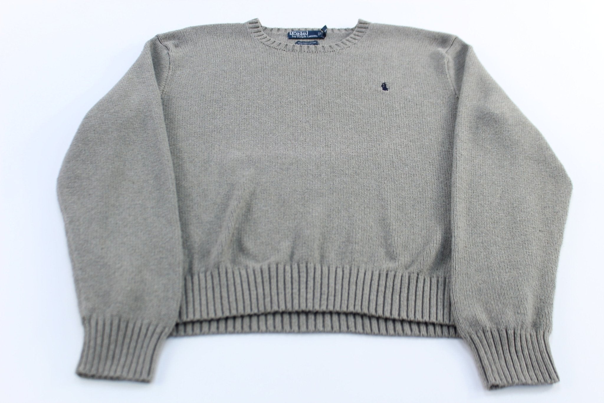 Polo by Ralph Lauren Embroidered Logo Grey Knit Sweater - ThriftedThreads.com