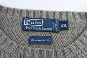Polo by Ralph Lauren Embroidered Logo Grey Knit Sweater - ThriftedThreads.com