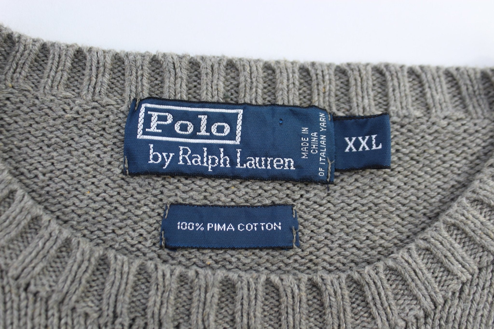 Polo by Ralph Lauren Embroidered Logo Grey Knit Sweater - ThriftedThreads.com