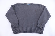 Polo by Ralph Lauren Embroidered Logo Grey Knit Sweater - Sweater - Thrifted Threads