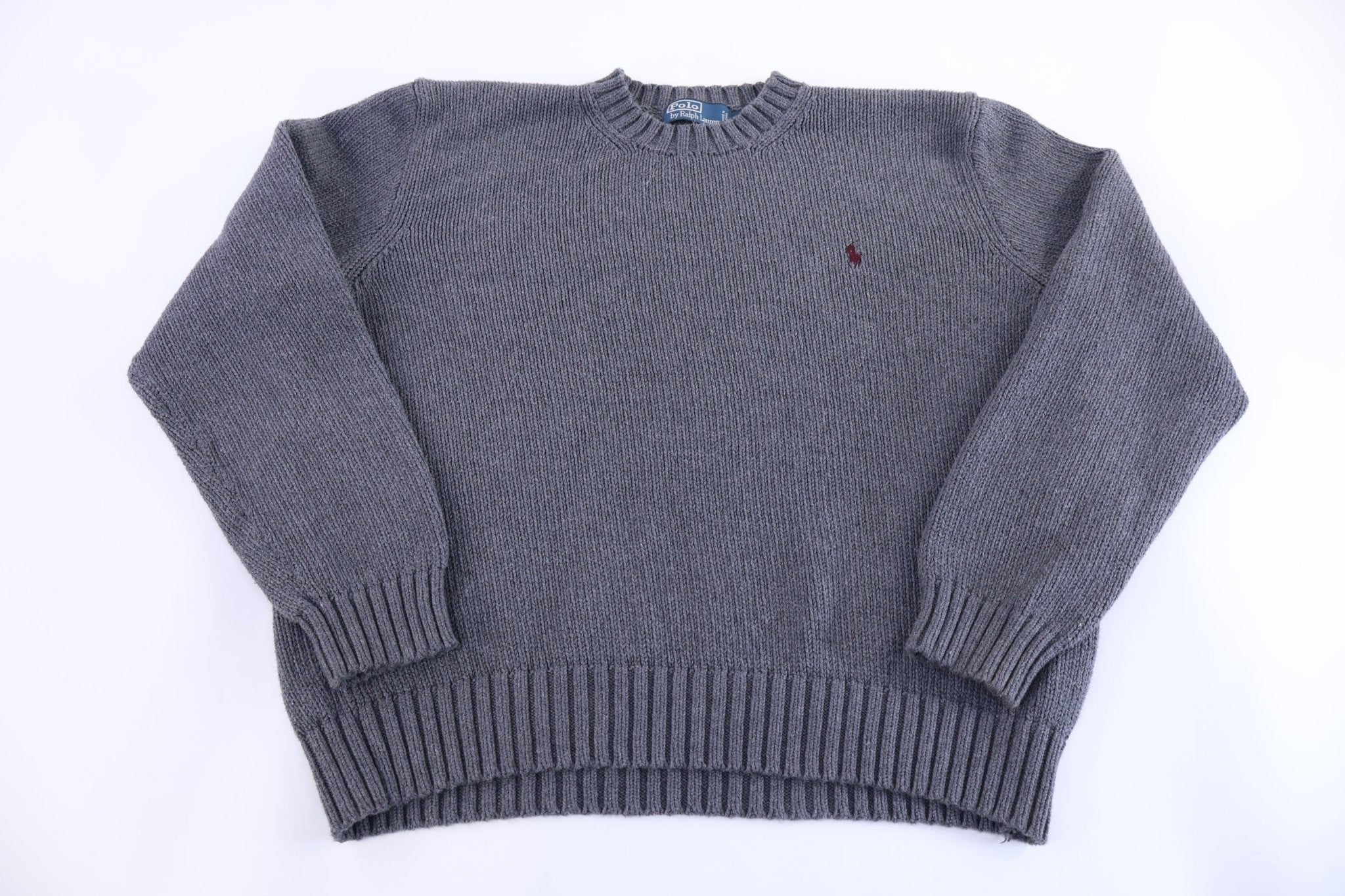 Polo by Ralph Lauren Embroidered Logo Grey Knit Sweater - Sweater - Thrifted Threads