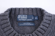 Polo by Ralph Lauren Embroidered Logo Grey Knit Sweater - Sweater - Thrifted Threads