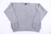 Polo by Ralph Lauren Embroidered Logo Grey Knit Sweater - Sweater - Thrifted Threads