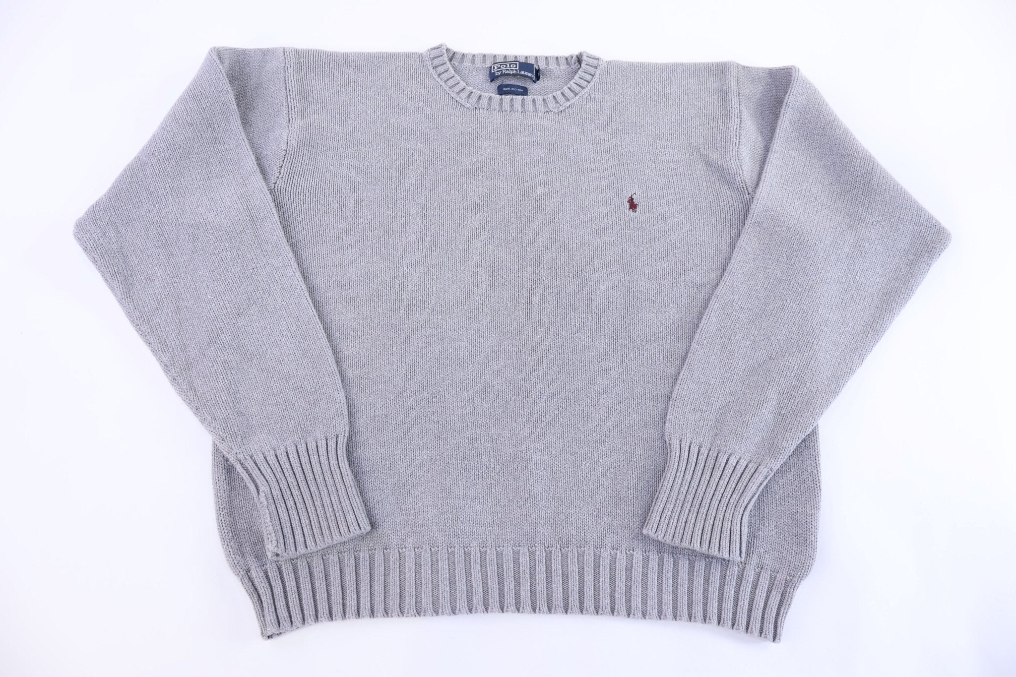 Polo by Ralph Lauren Embroidered Logo Grey Knit Sweater - Sweater - Thrifted Threads