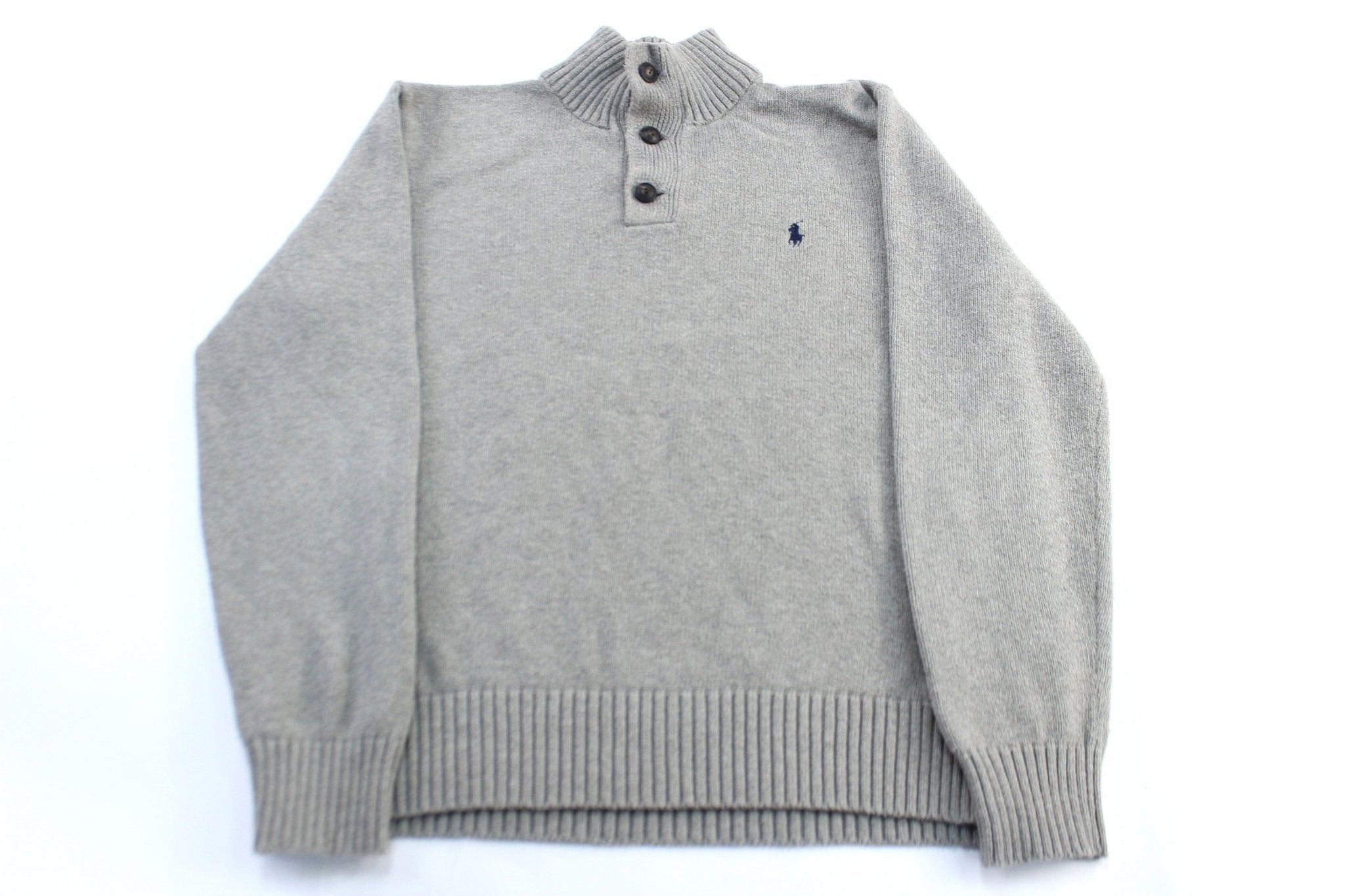 Polo by Ralph Lauren Embroidered Logo Grey Pullover Sweater - ThriftedThreads.com