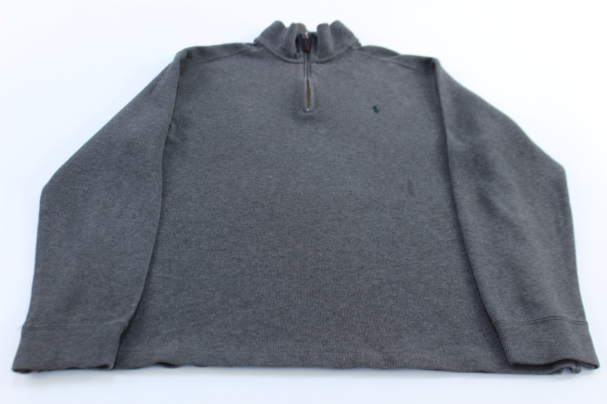Polo by Ralph Lauren Embroidered Logo Grey Quarter Zip Sweater - ThriftedThreads.com