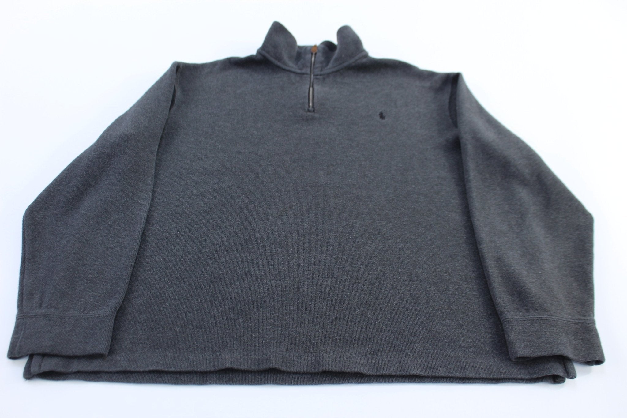 Polo by Ralph Lauren Embroidered Logo Grey Quarter Zip Sweater - Sweater - Thrifted Threads