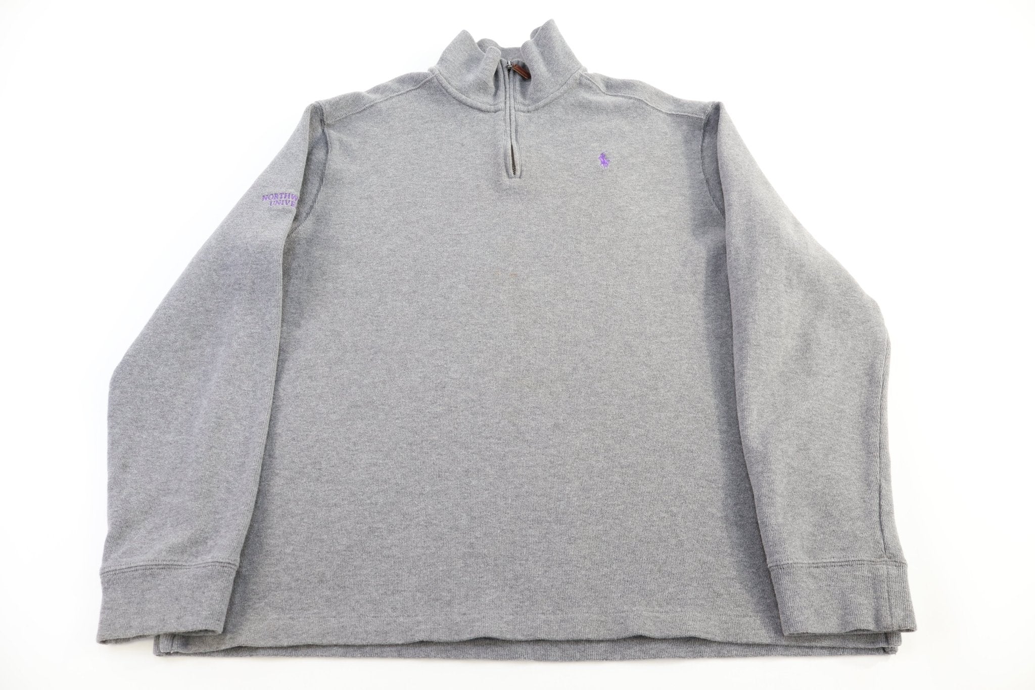 Polo by Ralph Lauren Embroidered Logo Grey Quarter Zip Sweater - Sweater - Thrifted Threads