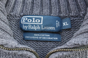 Polo by Ralph Lauren Embroidered Logo Grey Quarter Zip Sweater - Sweater - Thrifted Threads