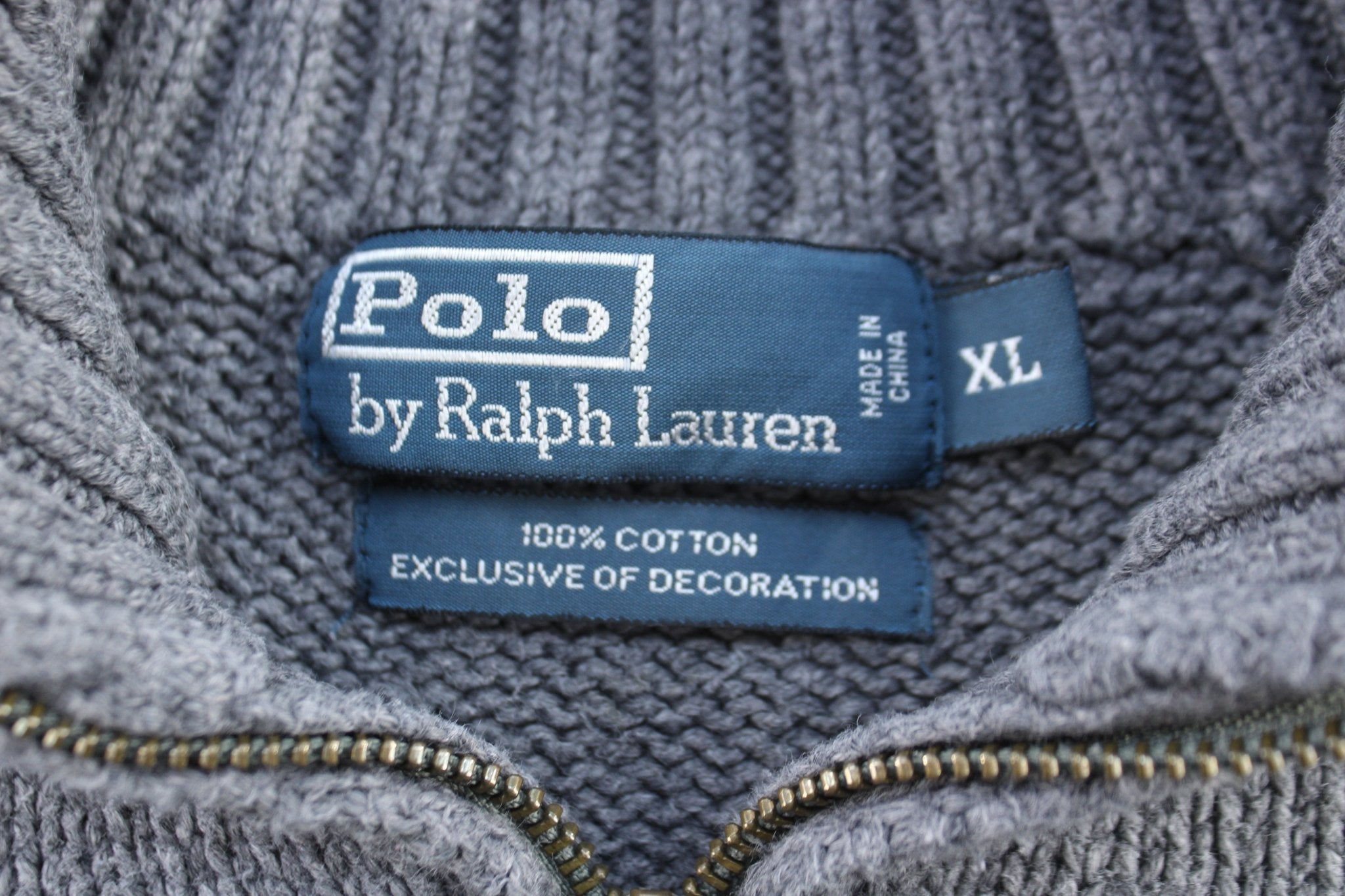 Polo by Ralph Lauren Embroidered Logo Grey Quarter Zip Sweater - Sweater - Thrifted Threads