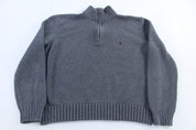 Polo by Ralph Lauren Embroidered Logo Grey Quarter Zip Sweater - Sweater - Thrifted Threads