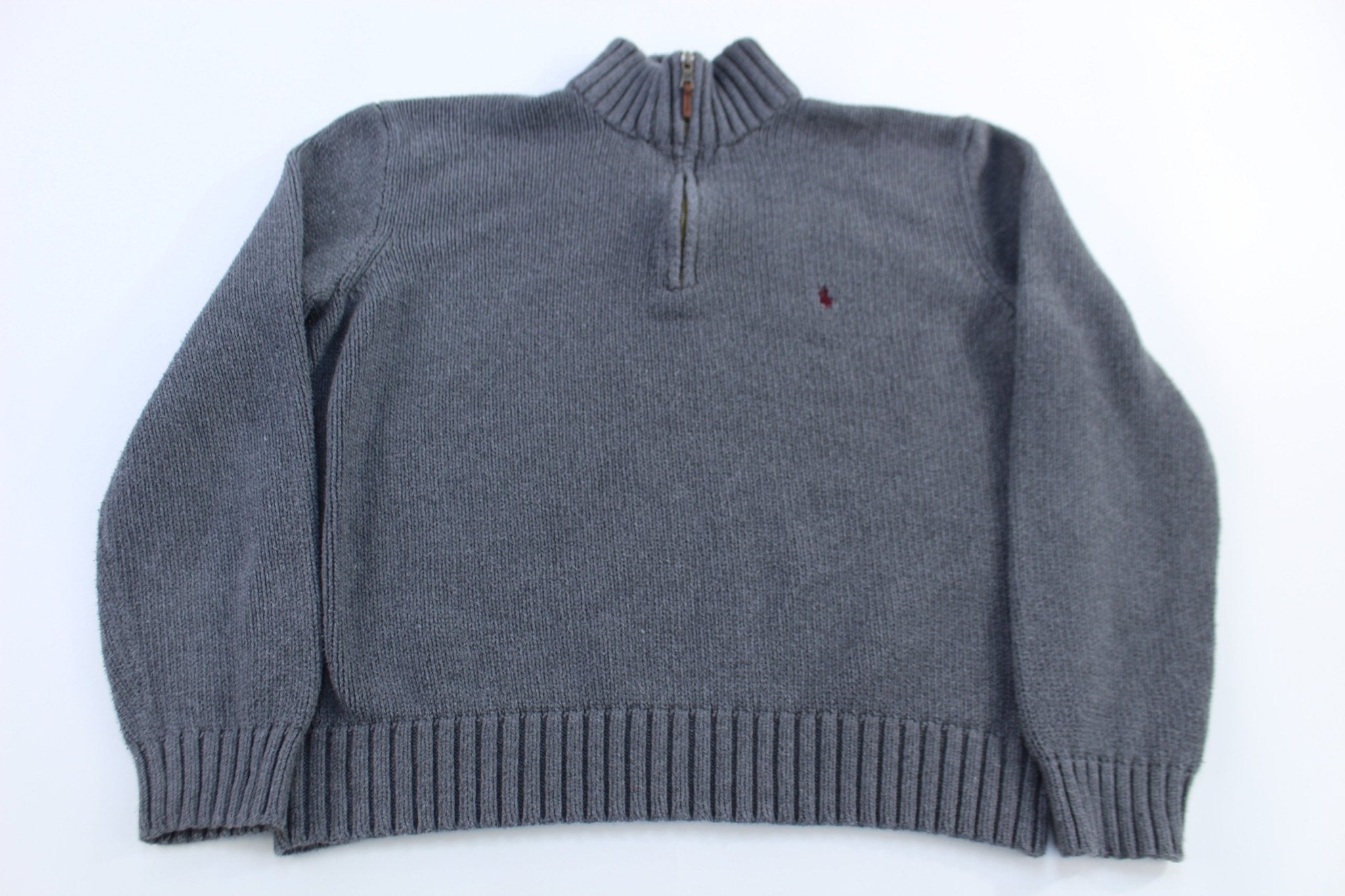 Polo by Ralph Lauren Embroidered Logo Grey Quarter Zip Sweater - Sweater - Thrifted Threads