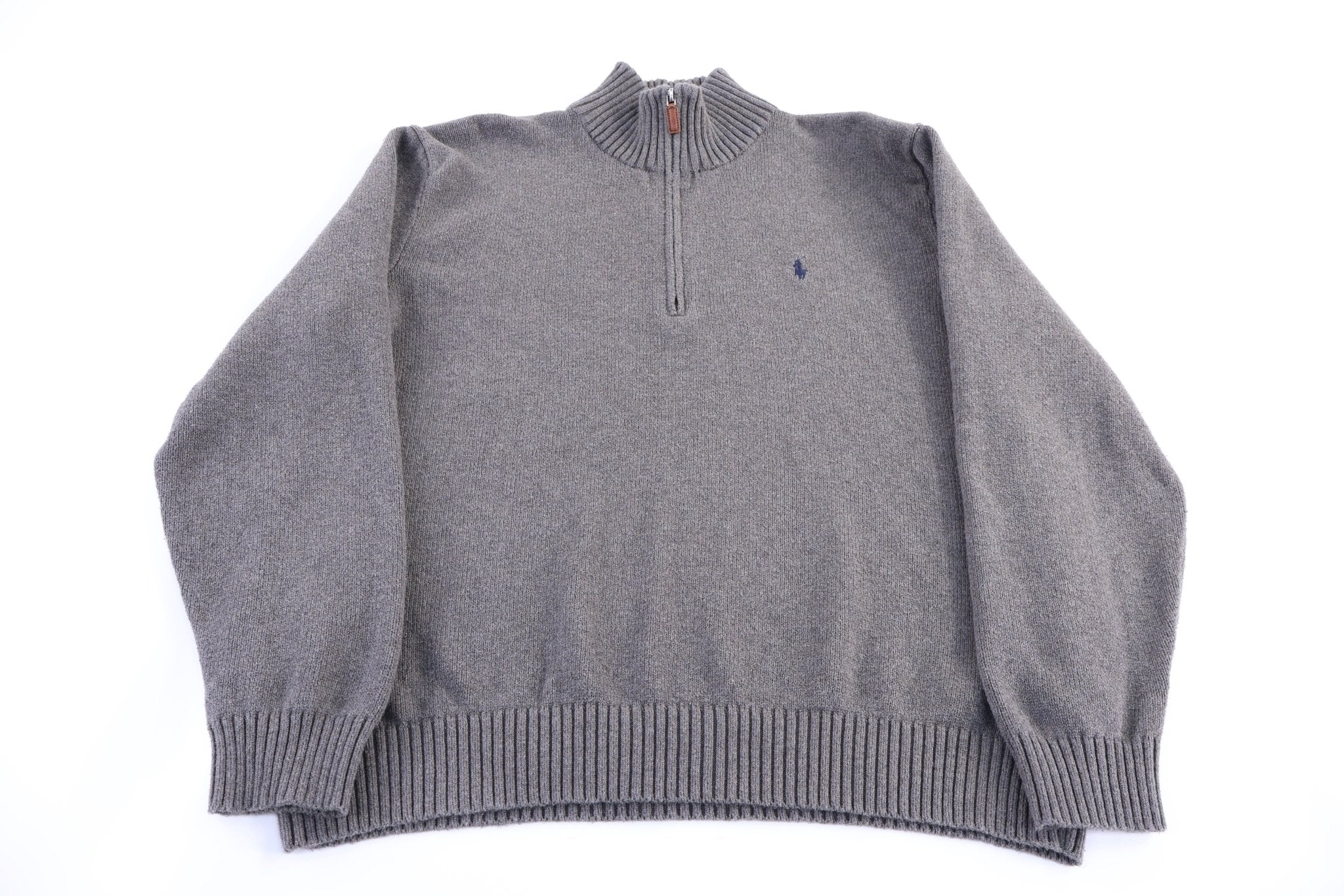 Polo by Ralph Lauren Embroidered Logo Grey Quarter Zip Sweater - Sweater - Thrifted Threads