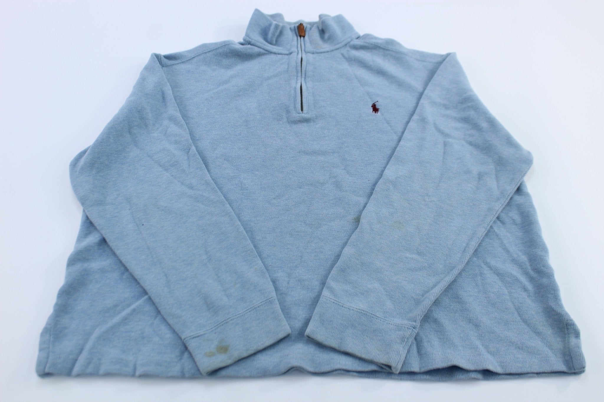Polo by Ralph Lauren Embroidered Logo Light Blue Quarter Zip Sweater - Sweater - Thrifted Threads