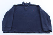 Polo by Ralph Lauren Embroidered Logo Navy Blue Quarter Zip Sweater - ThriftedThreads.com
