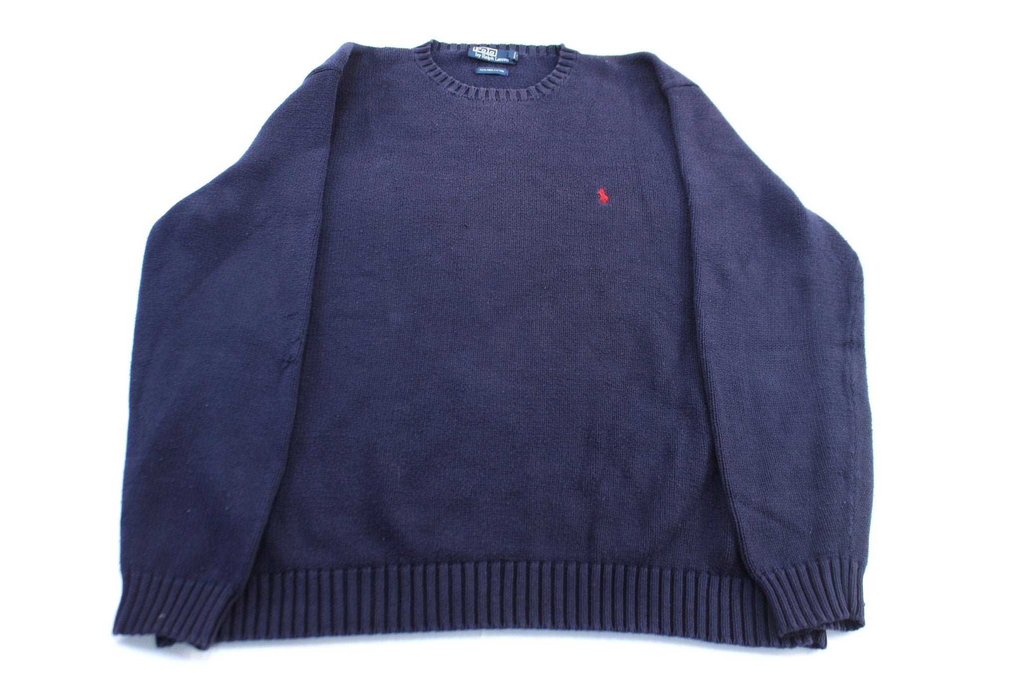 Polo by Ralph Lauren Embroidered Logo Navy Blue Sweater - ThriftedThreads.com