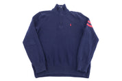 Polo by Ralph Lauren Embroidered Logo Navy Quarter Zip Pullover - Sweater - Thrifted Threads