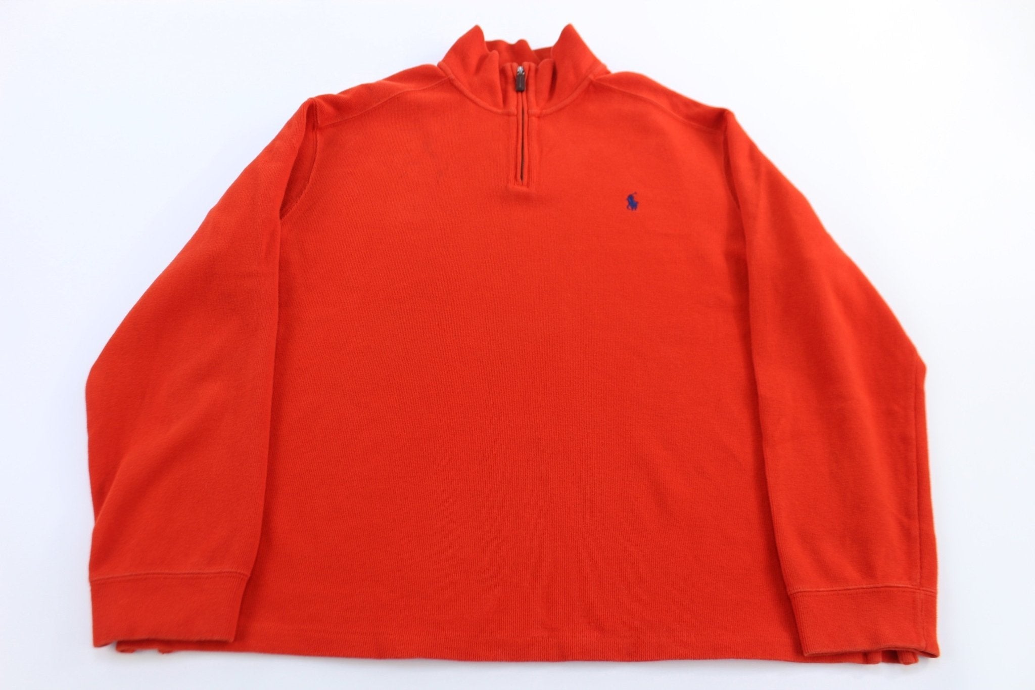 Polo by Ralph Lauren Embroidered Logo Orange Quarter Zip Sweater - Sweater - Thrifted Threads