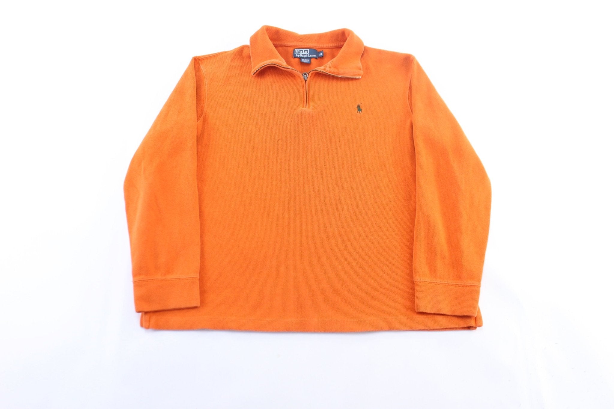 Polo by Ralph Lauren Embroidered Logo Orange Zip Up Sweater - ThriftedThreads.com