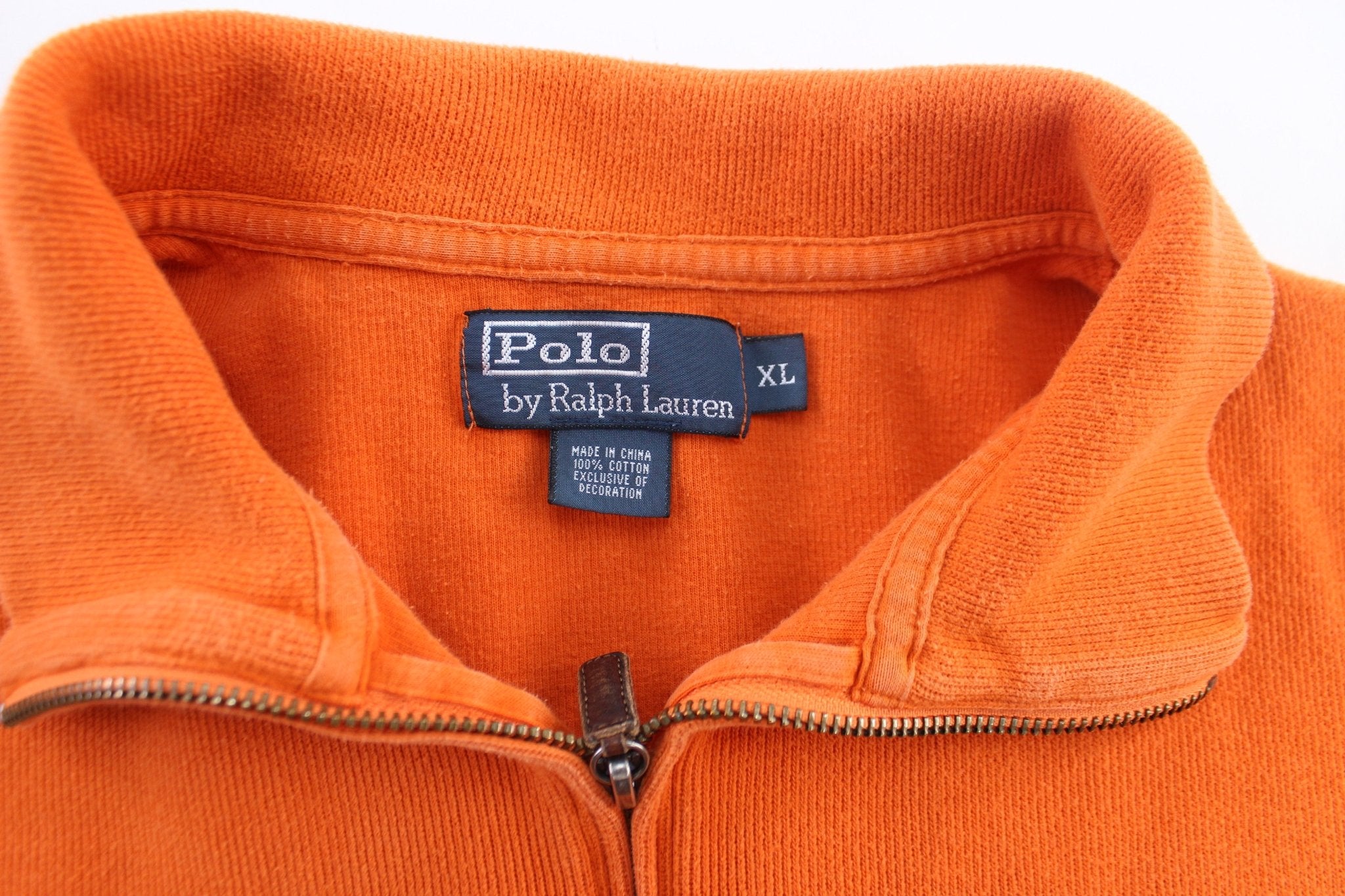 Polo by Ralph Lauren Embroidered Logo Orange Zip Up Sweater - ThriftedThreads.com