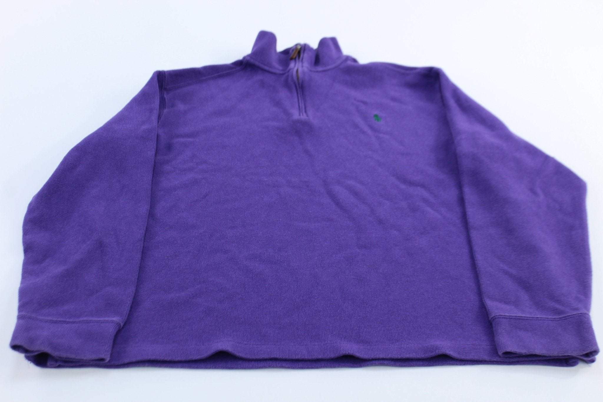 Polo by Ralph Lauren Embroidered Logo Purple Quarter Zip Sweater - ThriftedThreads.com