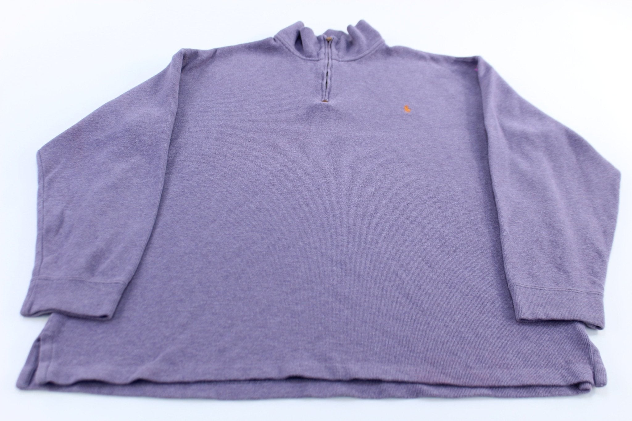 Polo by Ralph Lauren Embroidered Logo Purple Quarter Zip Sweater - ThriftedThreads.com