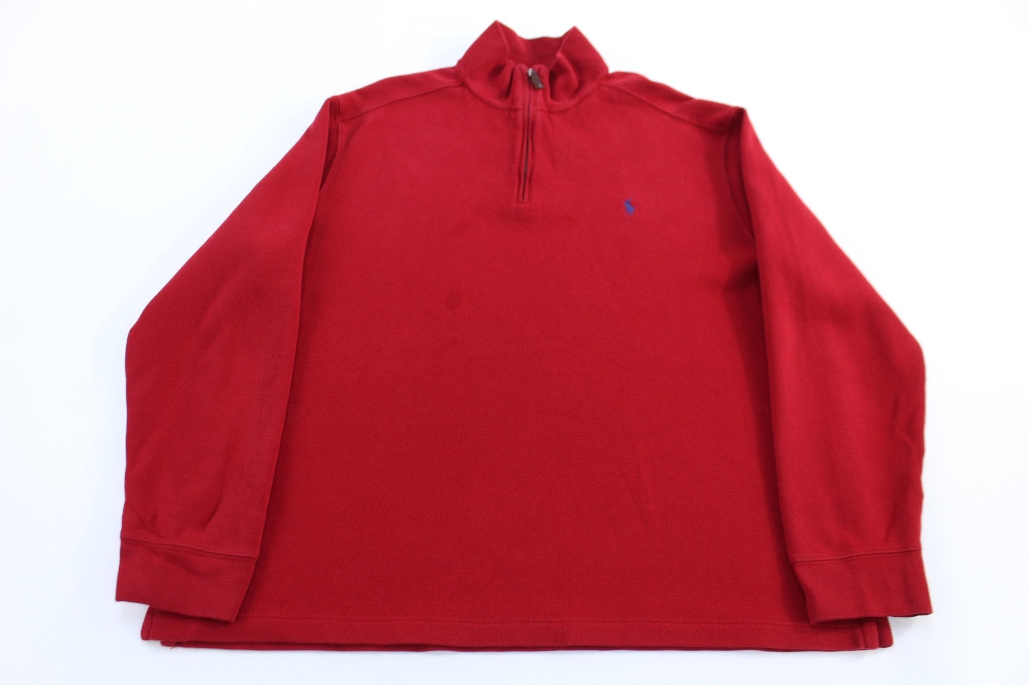 Polo by Ralph Lauren Embroidered Logo Red Quarter Zip Sweater - ThriftedThreads.com