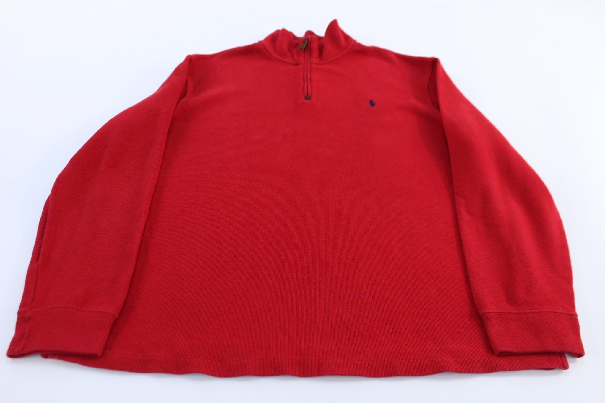 Polo by Ralph Lauren Embroidered Logo Red Quarter Zip Sweater - Sweater - Thrifted Threads