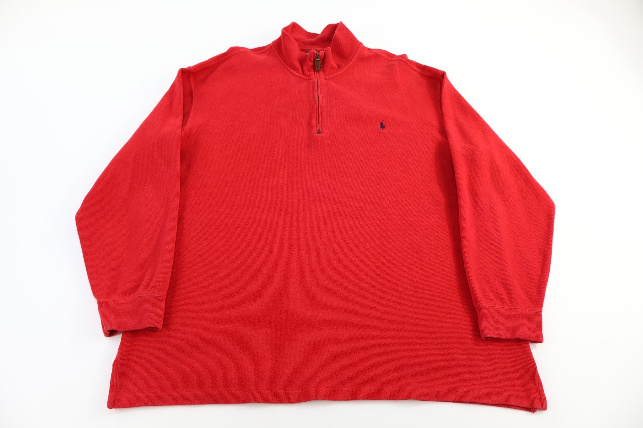 Polo by Ralph Lauren Embroidered Logo Red Quarter Zip Sweater - Sweater - Thrifted Threads