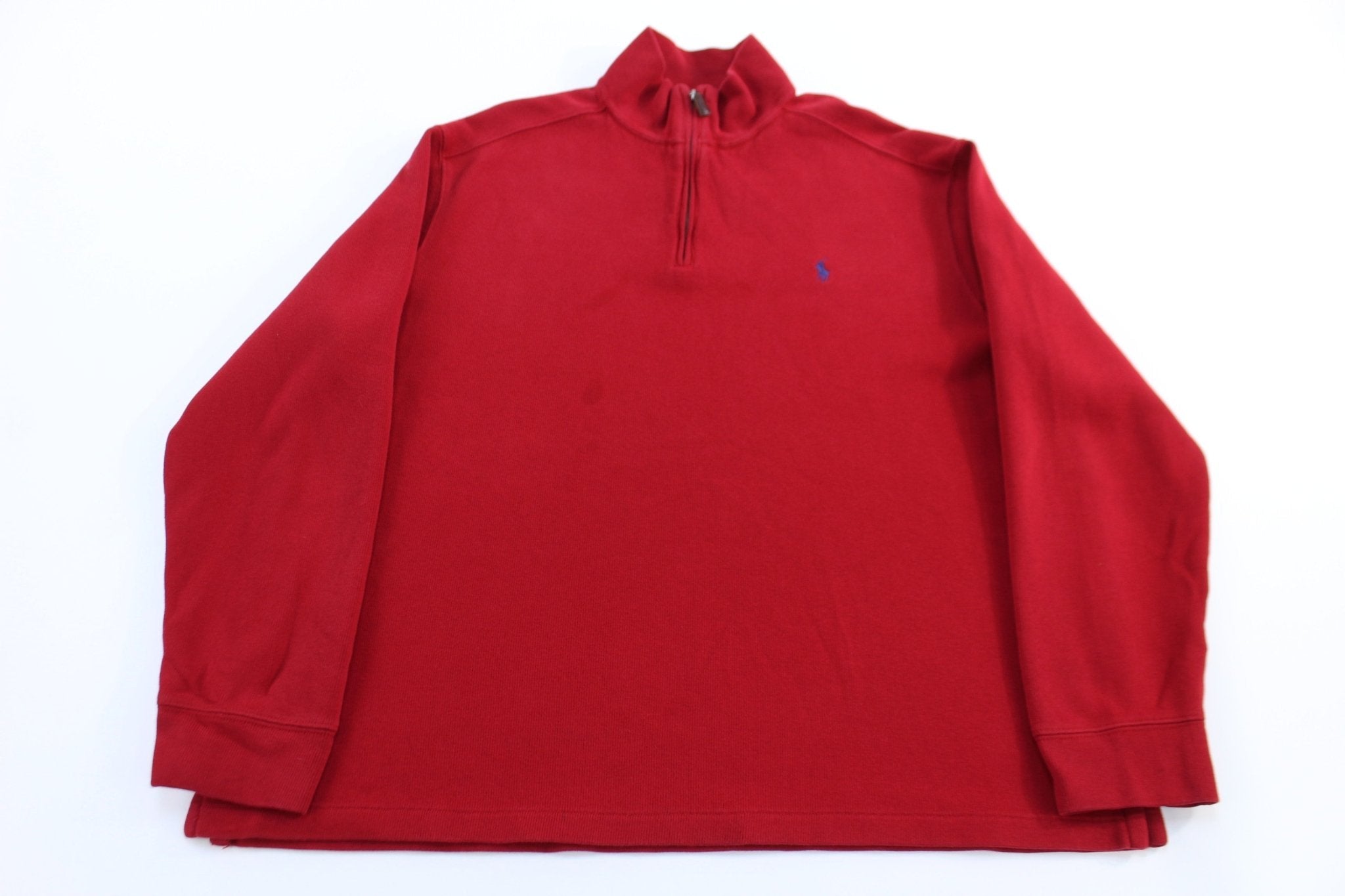 Polo by Ralph Lauren Embroidered Logo Red Quarter Zip Sweater - Sweater - Thrifted Threads