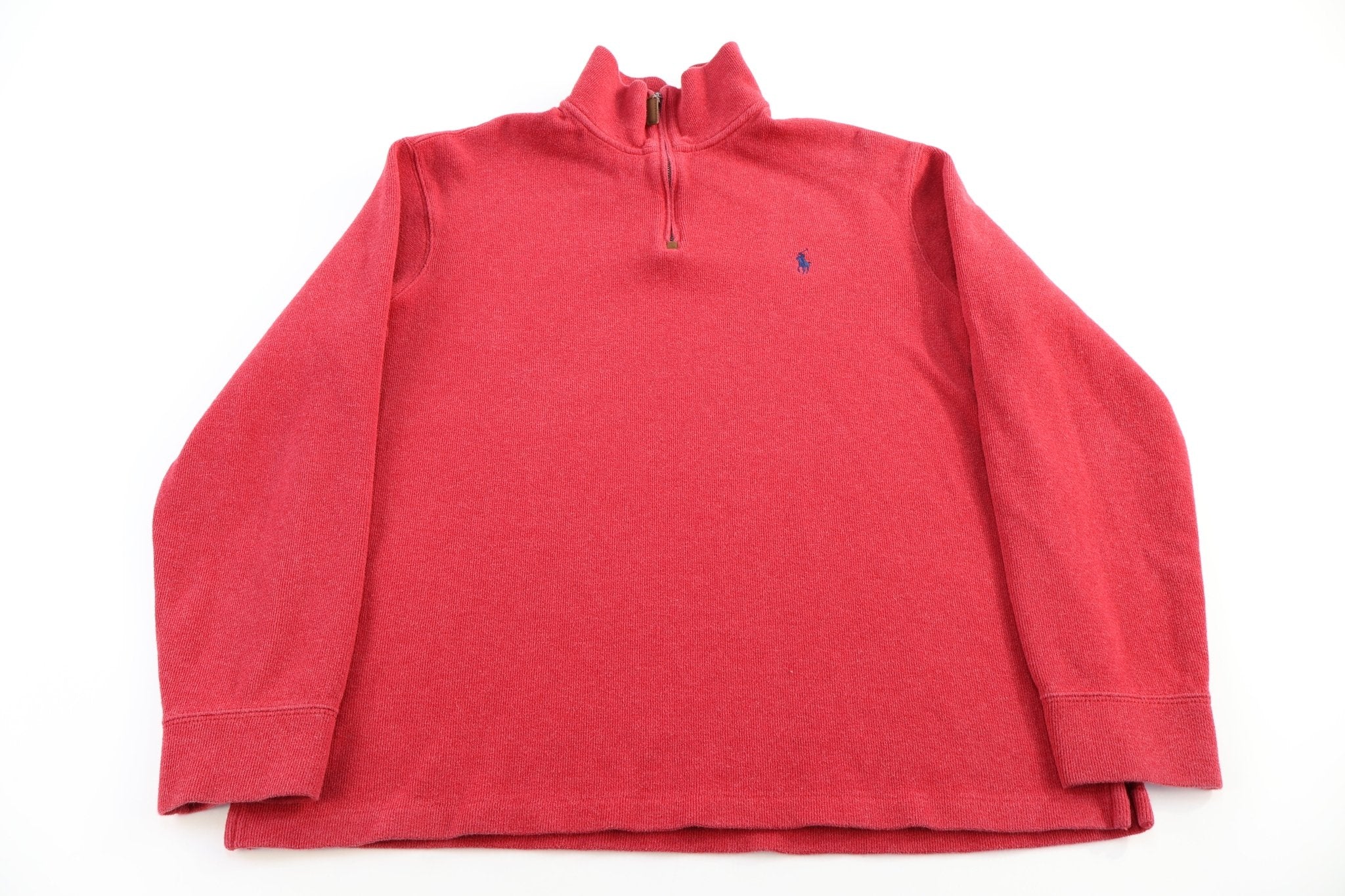 Polo by Ralph Lauren Embroidered Logo Red Quarter Zip Sweater - Sweater - Thrifted Threads