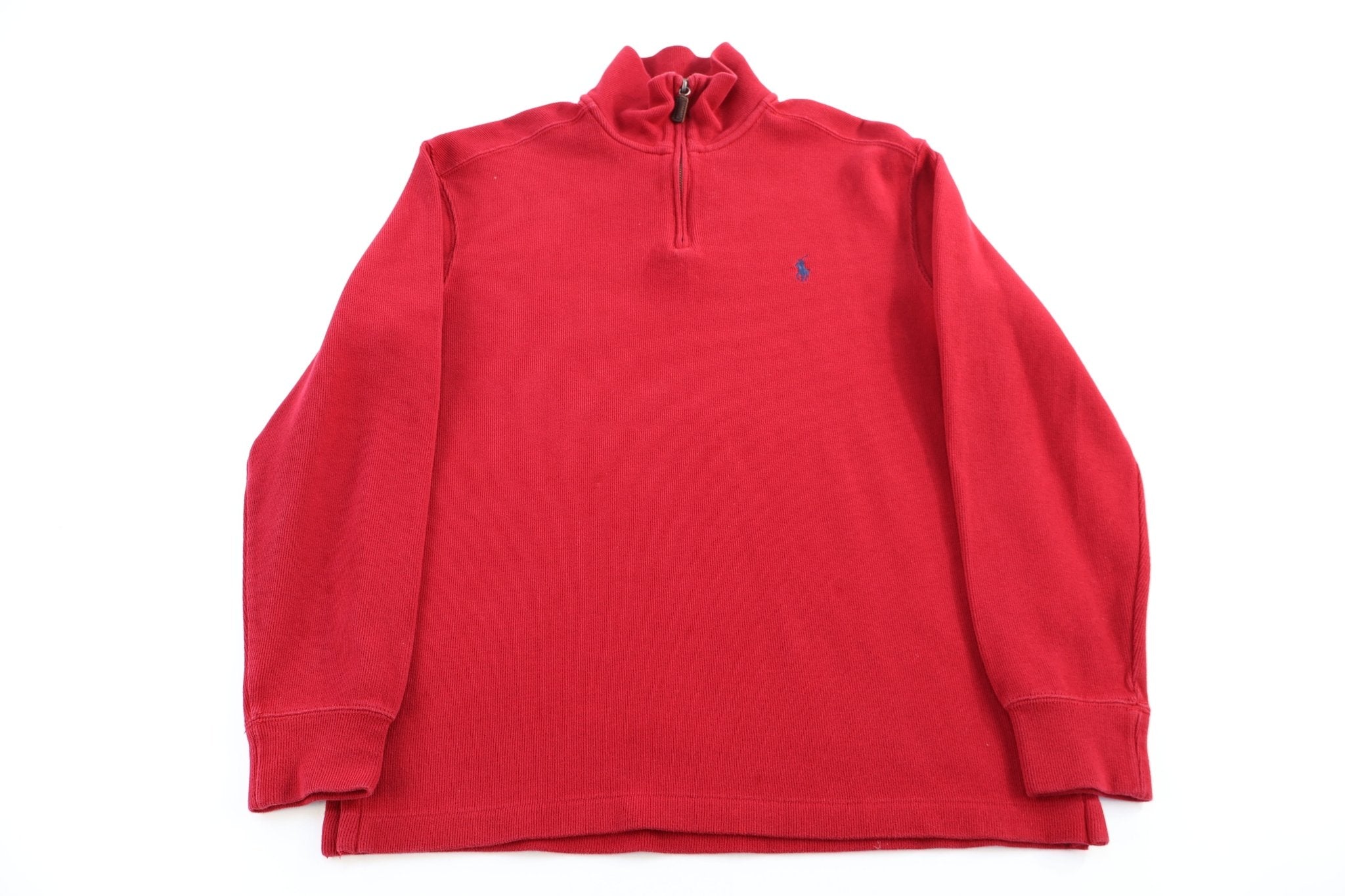 Polo by Ralph Lauren Embroidered Logo Red Quarter Zip Sweater - Sweater - Thrifted Threads