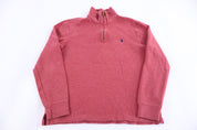 Polo by Ralph Lauren Embroidered Logo Red Quarter Zip Sweater - Sweater - Thrifted Threads