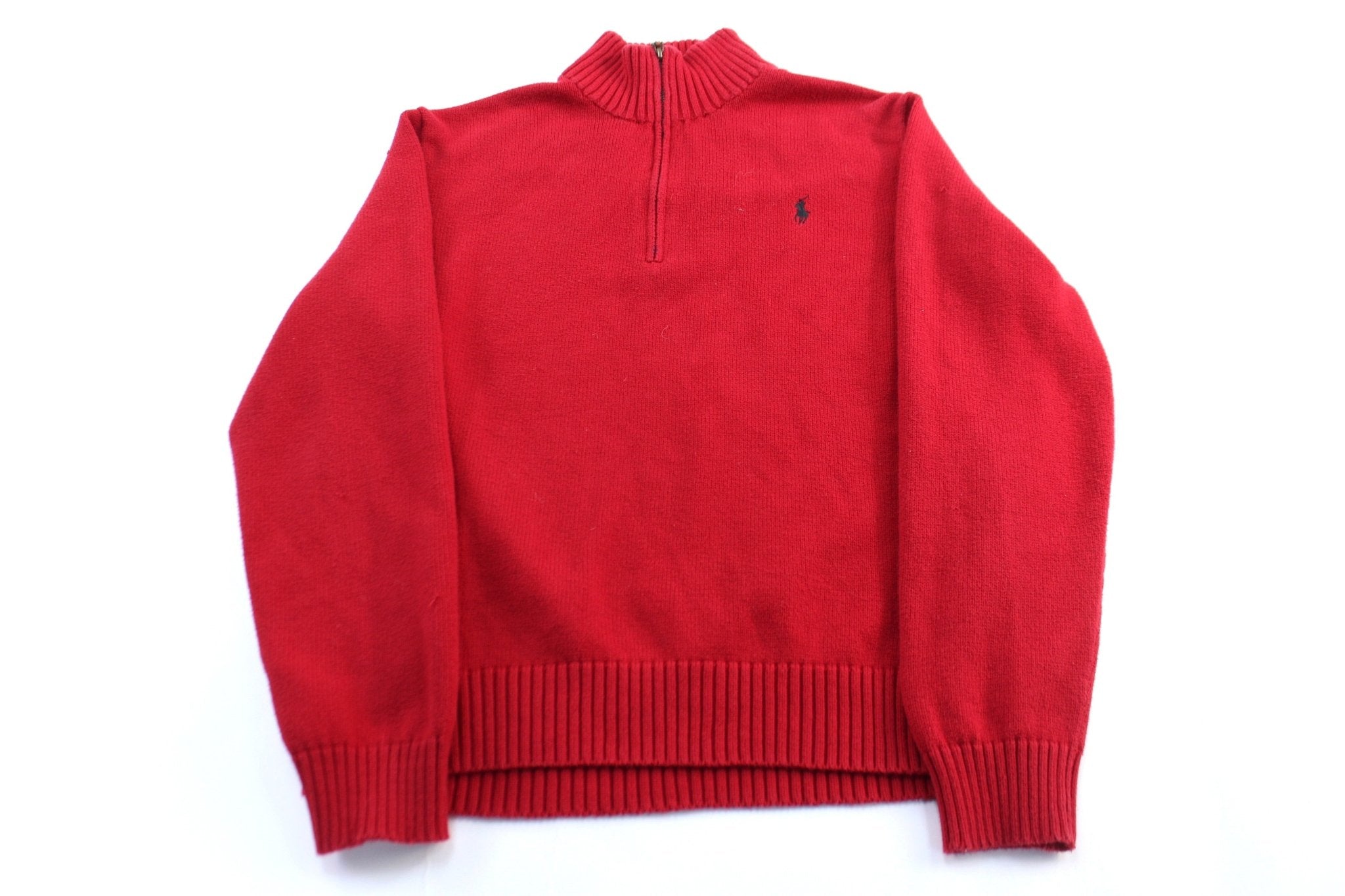 Polo by Ralph Lauren Embroidered Logo Red Zip Up Sweater - ThriftedThreads.com