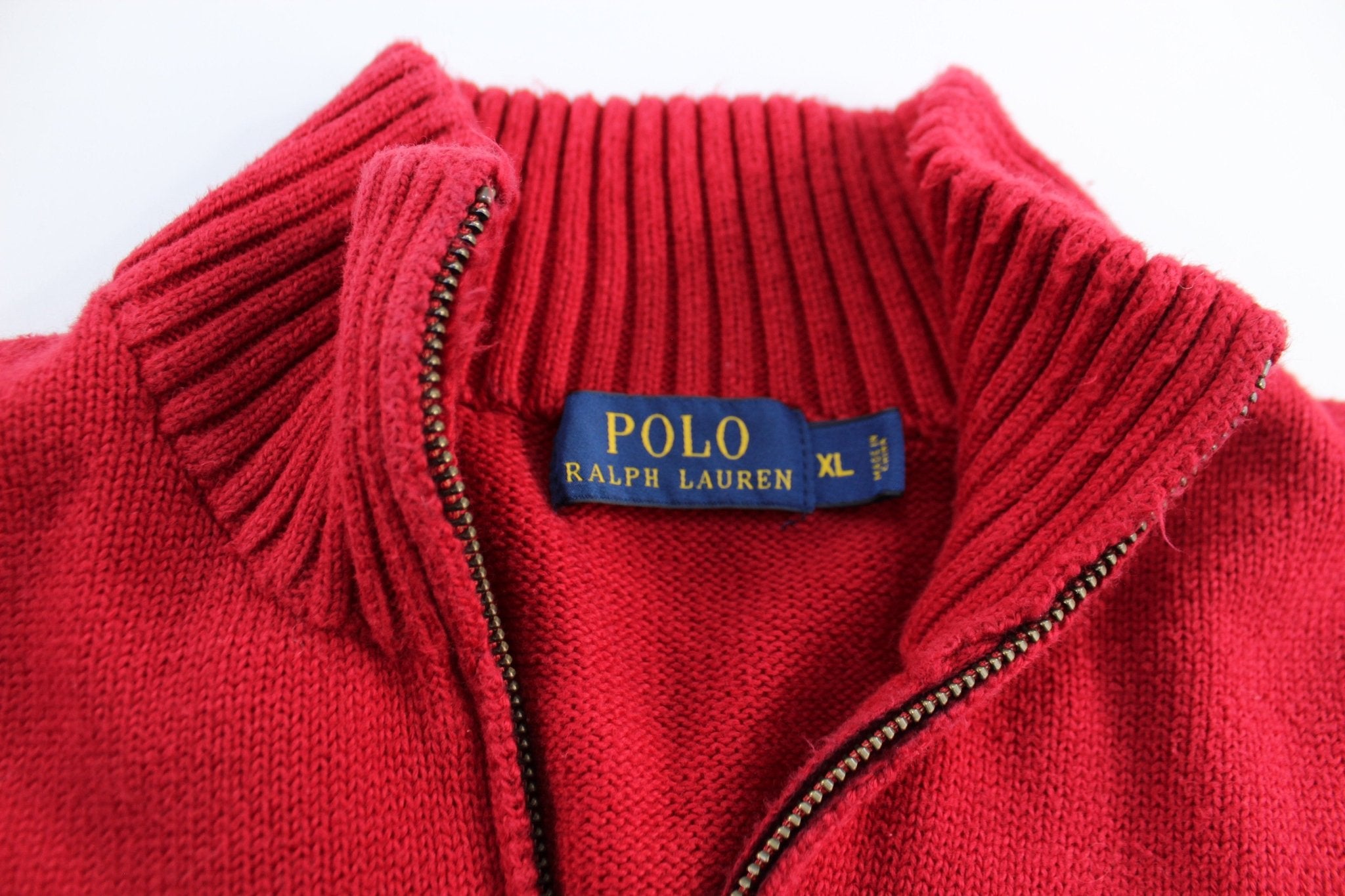 Polo by Ralph Lauren Embroidered Logo Red Zip Up Sweater - ThriftedThreads.com