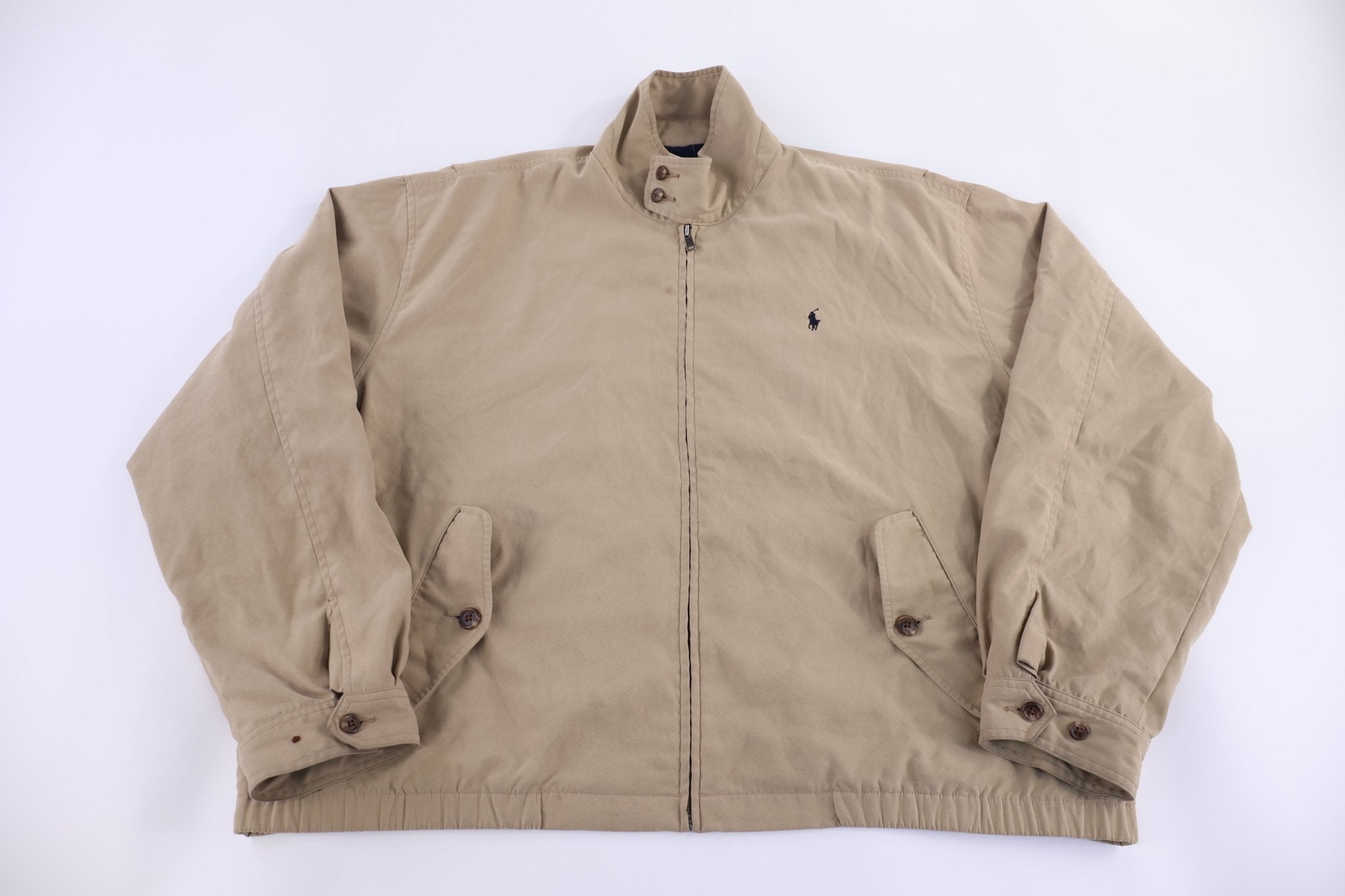 Polo by Ralph Lauren Embroidered Logo Tan Full Zip Jacket - jacket - Thrifted Threads