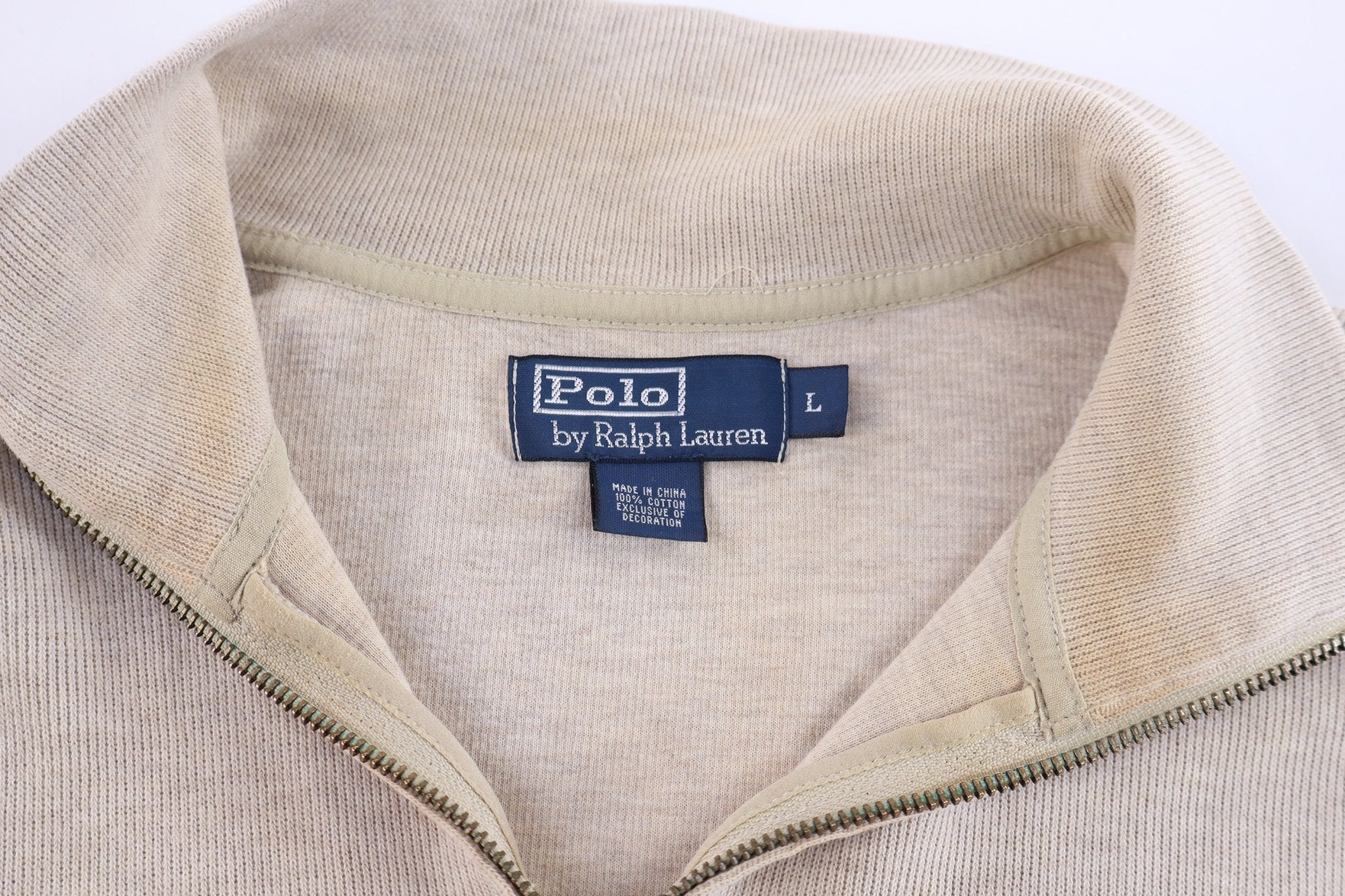 Polo by Ralph Lauren Embroidered Logo Tan Quarter Zip Pullover - Sweater - Thrifted Threads
