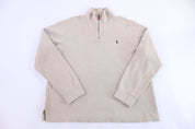 Polo by Ralph Lauren Embroidered Logo Tan Quarter Zip Pullover - Sweater - Thrifted Threads