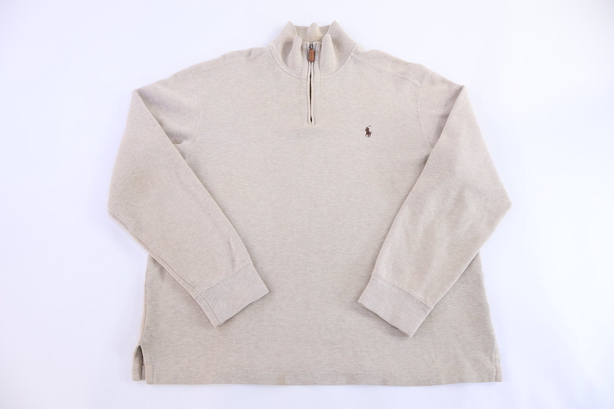 Polo by Ralph Lauren Embroidered Logo Tan Quarter Zip Pullover - Sweater - Thrifted Threads