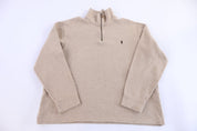 Polo by Ralph Lauren Embroidered Logo Tan Quarter Zip Pullover - Sweater - Thrifted Threads