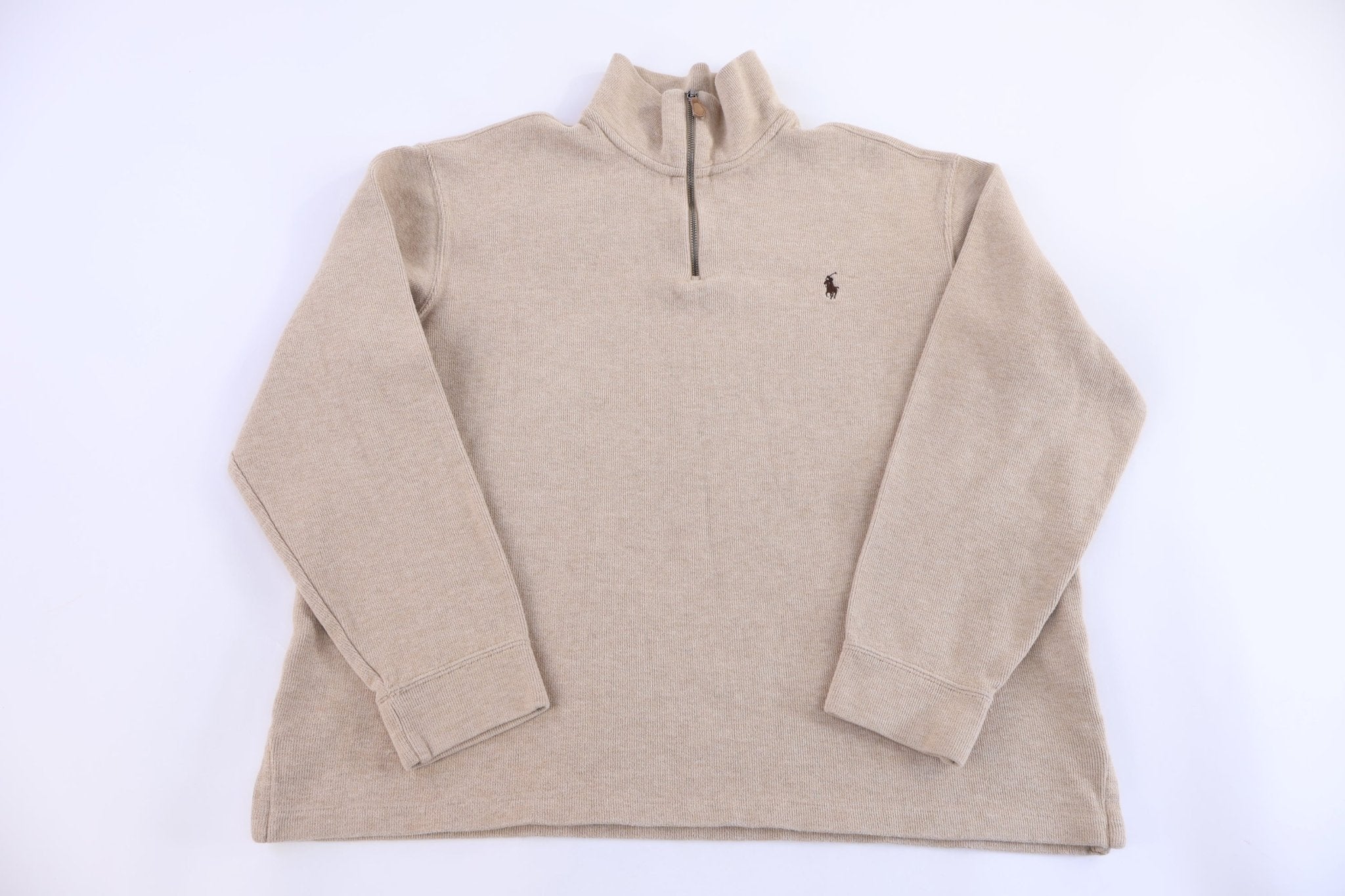 Polo by Ralph Lauren Embroidered Logo Tan Quarter Zip Pullover - Sweater - Thrifted Threads