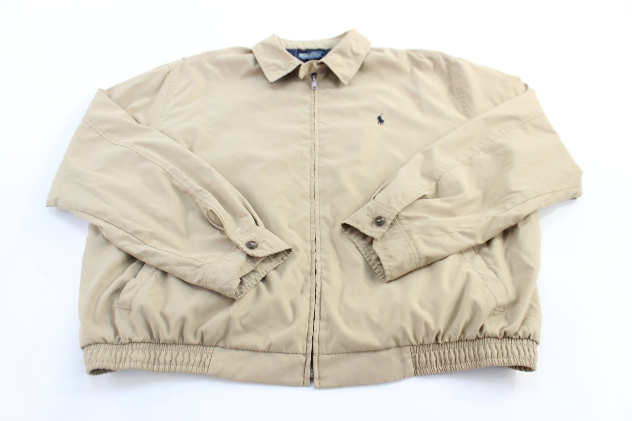 Polo by Ralph Lauren Embroidered Logo Tan Zip Up Jacket - ThriftedThreads.com