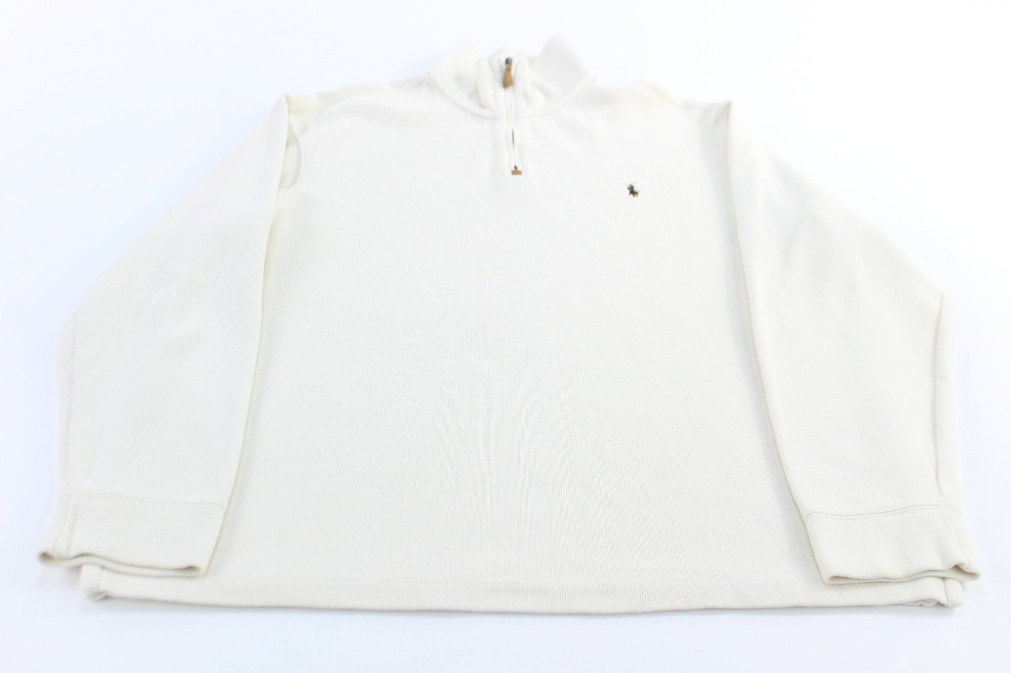 Polo by Ralph Lauren Embroidered Logo White Quarter Zip Sweater - ThriftedThreads.com