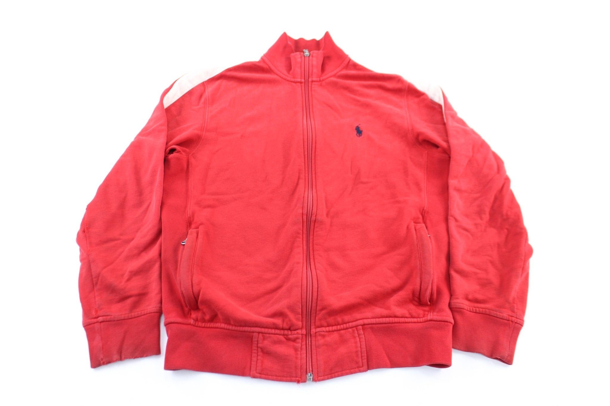 Polo by Ralph Lauren Embroidered Logo White & Red Zip Up Jacket - ThriftedThreads.com